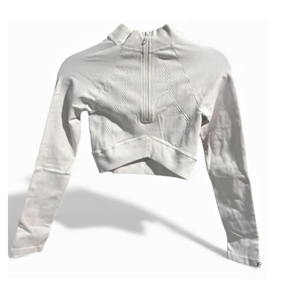 Joja Exhale Long‎ Sleeve Luna White Seamless Crop Quarter Zip Top Size M